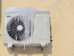 Ice on an outdoor air conditioner unit.