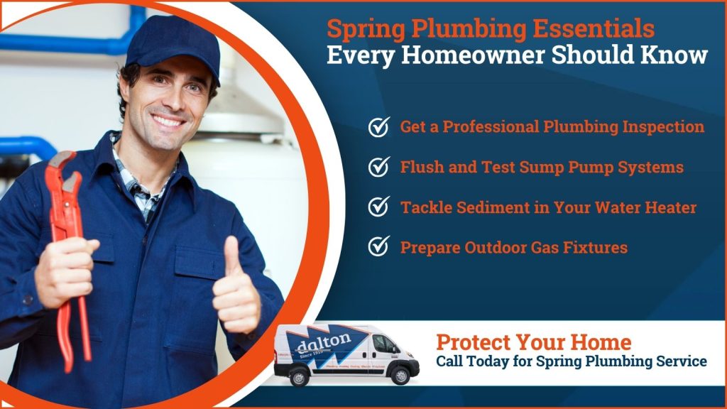 This is an image of a plumber. The headline read, spring plumbing essentials every homeowner should know.