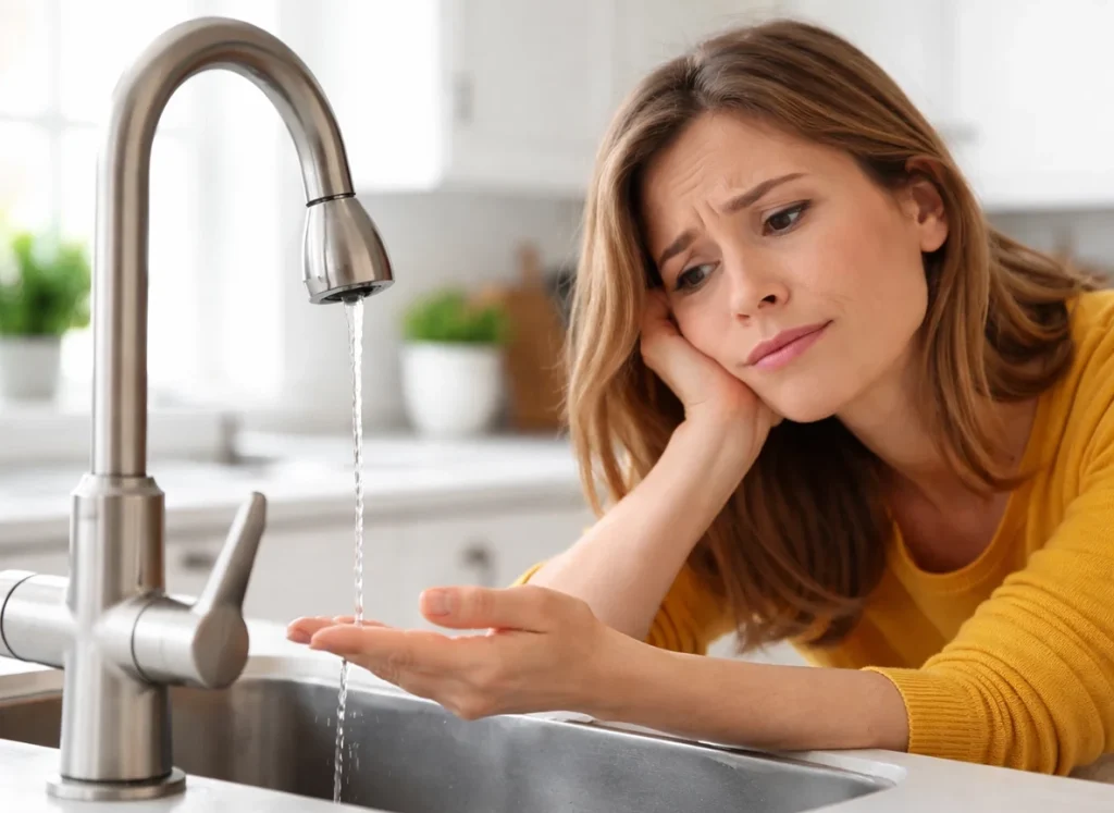 Fluctuating water pressure at kitchen faucet in late winter