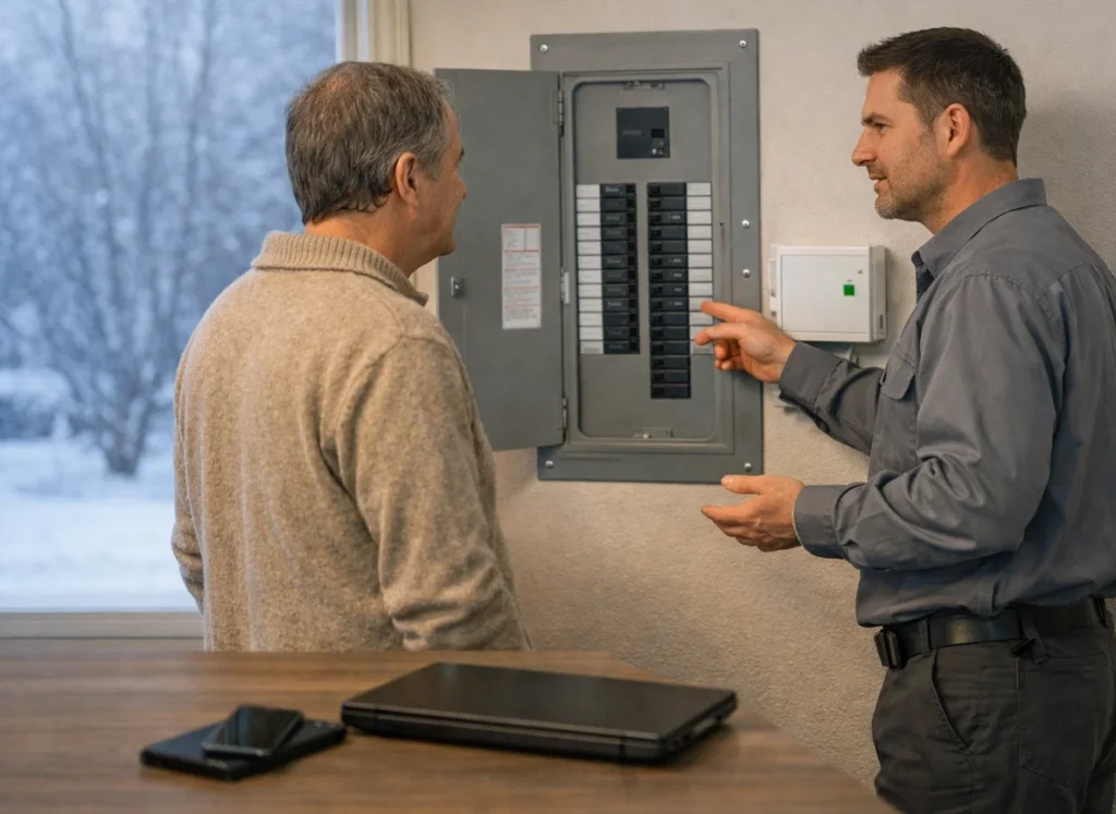 Electrician explains whole home surge protection for winter power events in Cedar Falls IA