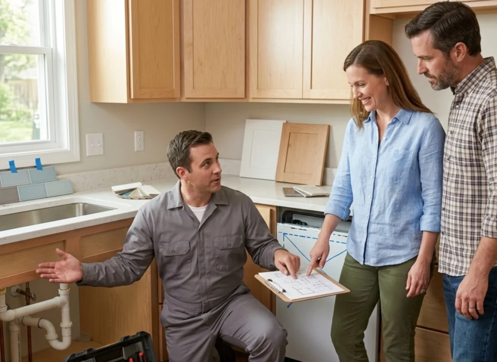 Cedar Falls homeowners planning kitchen remodel plumbing with plumber