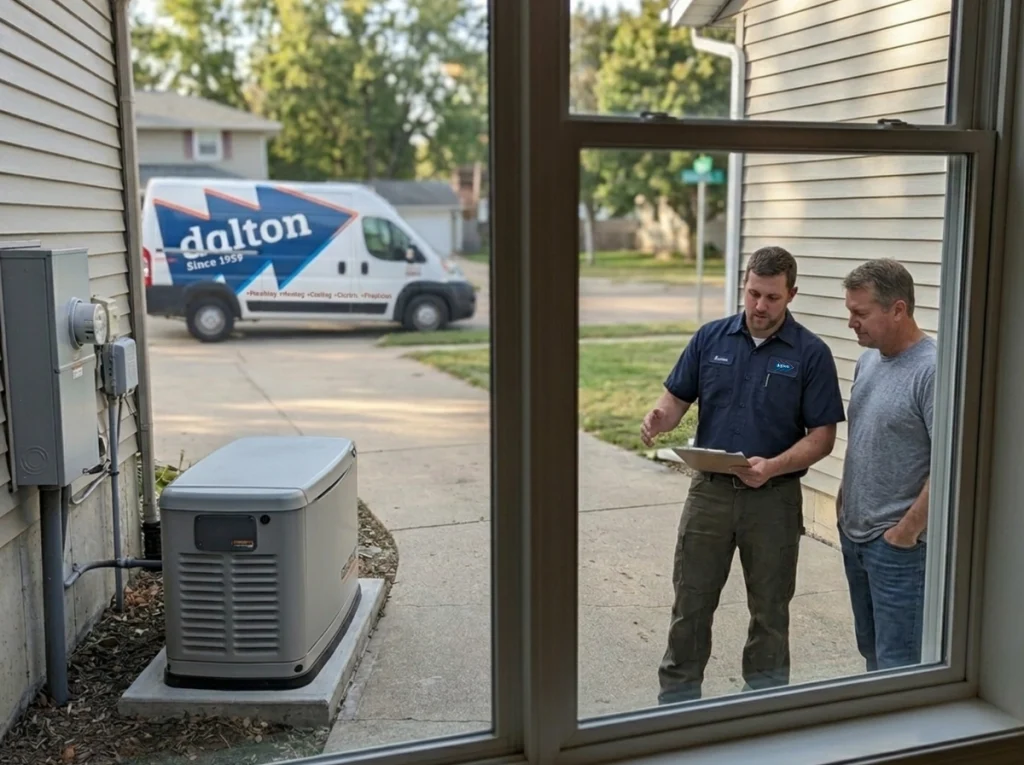 Electricians calculating home electrical loads for a Cedar Falls standby generator