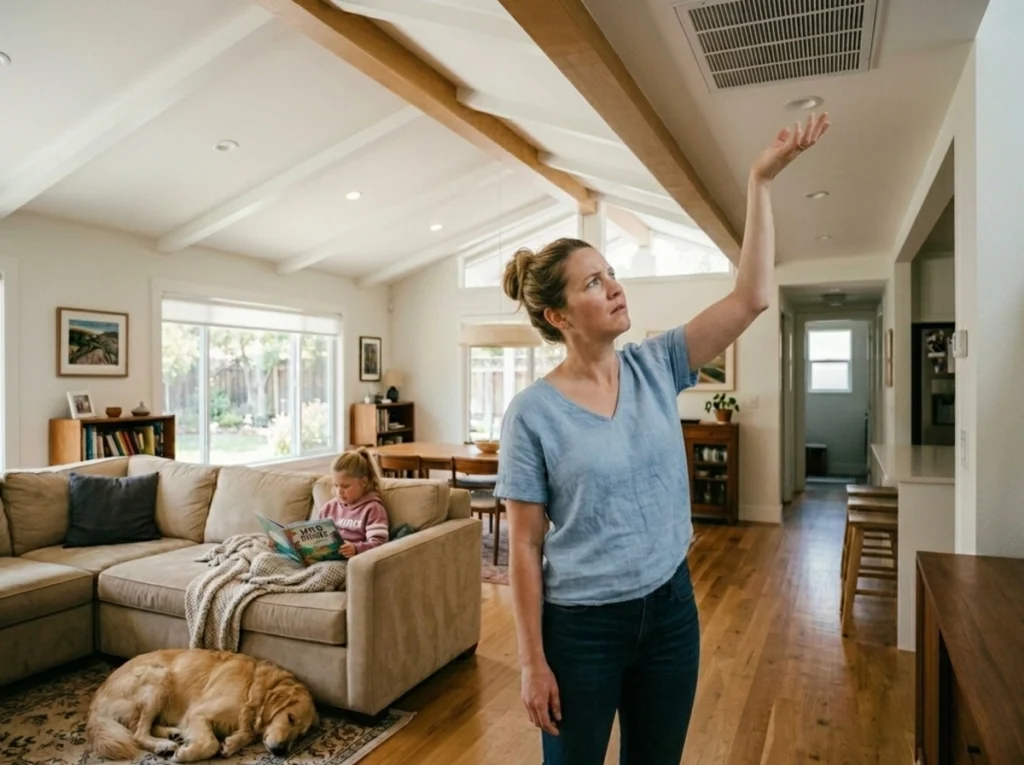 A women checking the weak airflow of ther AC vent.