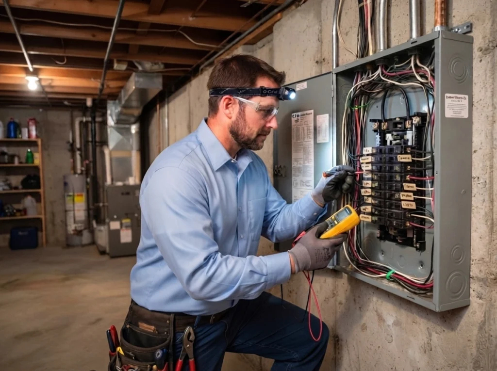 A Dalton electrician doing an inspection.