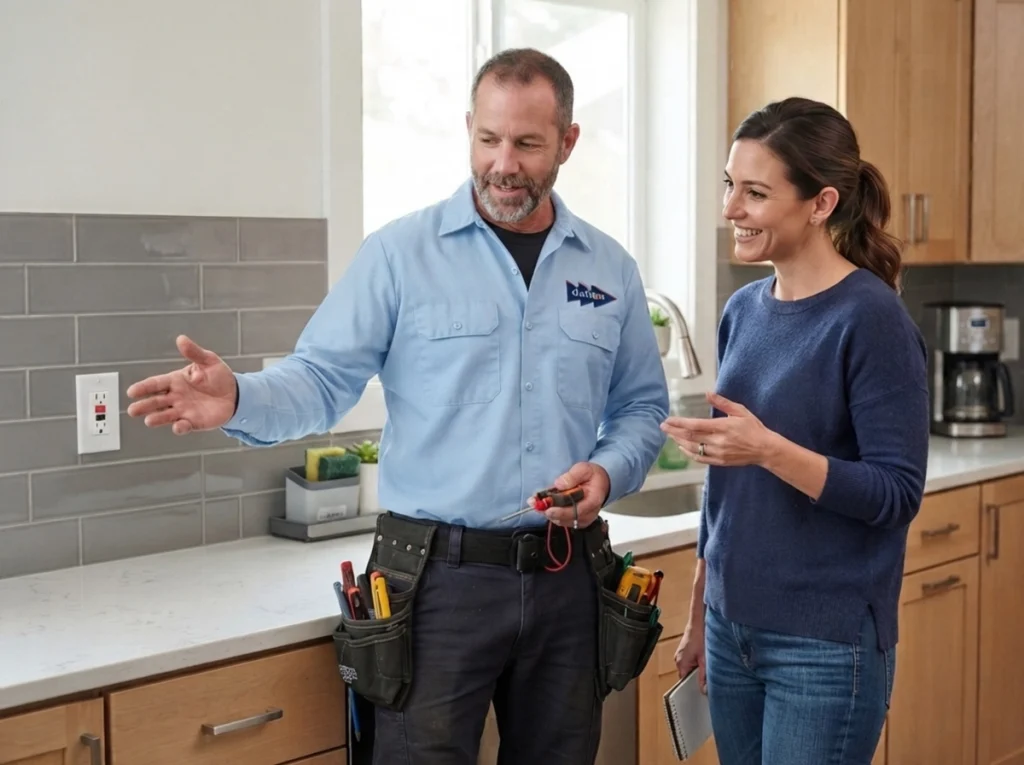 Cedar Rapids homeowner testing a kitchen GFCI outlet