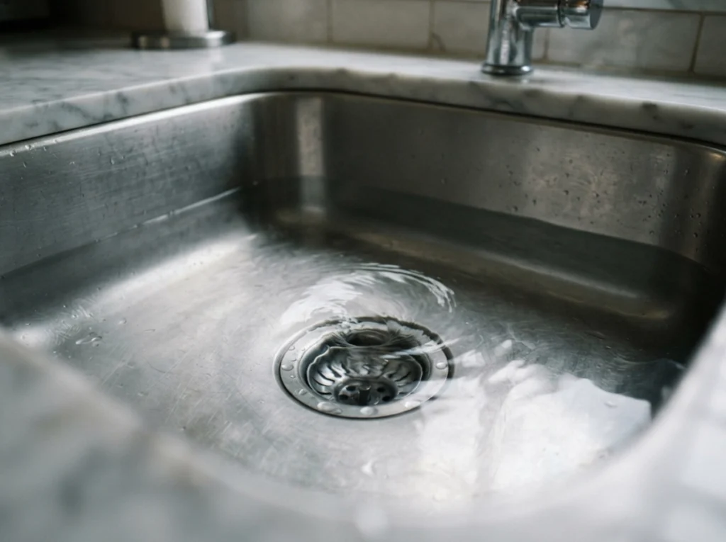 A slow draining drain pipe.