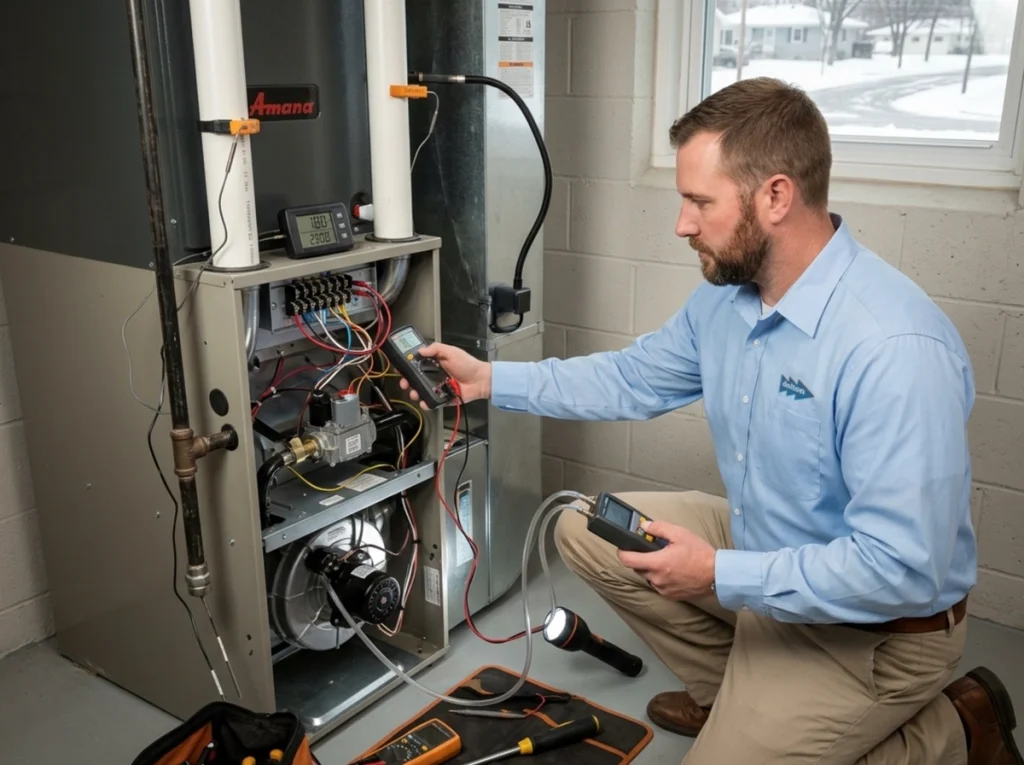 Dalton HVAC technician diagnosing short cycling furnace in Des Moines Iowa